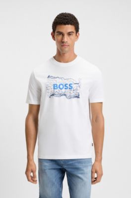 Cotton-jersey T-shirt with logo artwork, White
