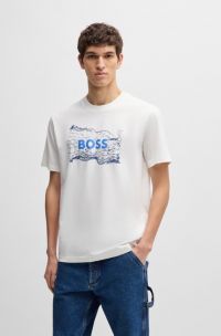 Camiseta de punto de algodón con logo de diseño, Blanco
