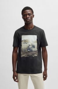 T-shirt van katoenen jersey met fotografische print, Zwart