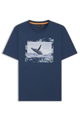 Cotton-jersey T-shirt with photographic print, Blue