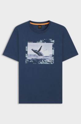 Cotton-jersey T-shirt with photographic print, Blue