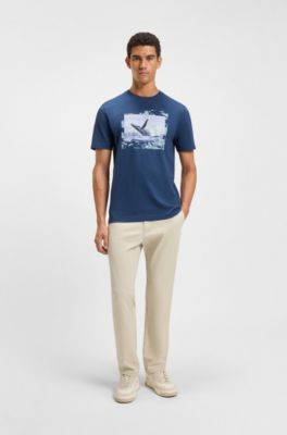 Cotton-jersey T-shirt with photographic print, Blue
