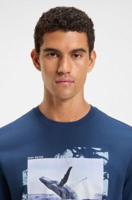 Cotton-jersey T-shirt with photographic print, Blue