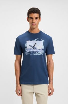 Cotton-jersey T-shirt with photographic print, Blue