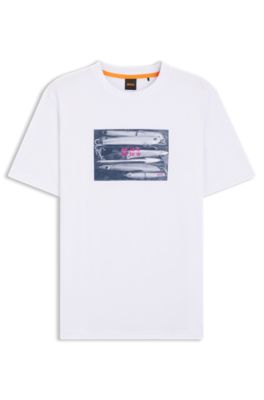 Cotton-jersey T-shirt with coordinate artwork, White