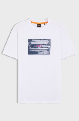 Cotton-jersey T-shirt with coordinate artwork, White