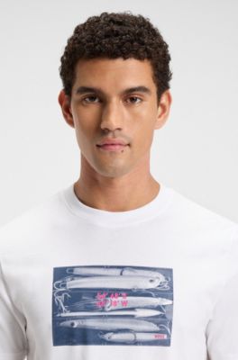 Cotton-jersey T-shirt with coordinate artwork, White