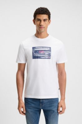 Cotton-jersey T-shirt with coordinate artwork, White