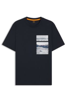 BOSS - Cotton-jersey T-shirt with coordinate artwork - Dark Blue