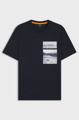 Cotton-jersey T-shirt with coordinate artwork, Dark Blue