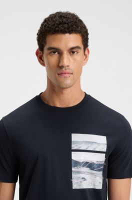 Cotton-jersey T-shirt with coordinate artwork, Dark Blue