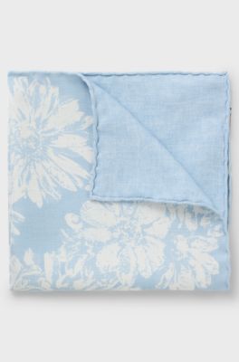 Silk pocket square with digital print, Blue Patterned