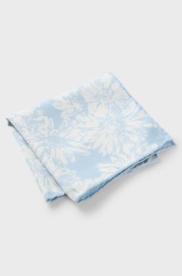 Silk pocket square with digital print, Blue Patterned