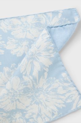 Silk pocket square with digital print, Blue Patterned