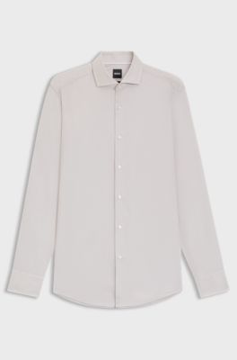 Slim-fit shirt in a structured cotton blend, Light Beige