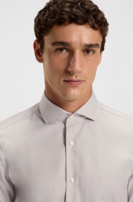Slim-fit shirt in a structured cotton blend, Light Beige