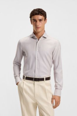 Slim-fit shirt in a structured cotton blend, Light Beige