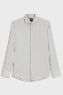 Slim-fit shirt in a structured cotton blend, Light Green