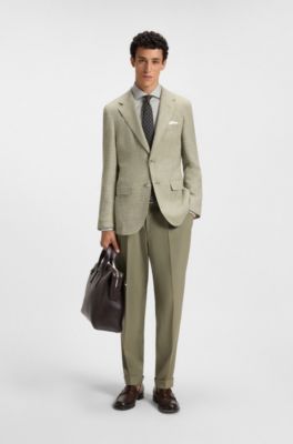 Slim-fit shirt in a structured cotton blend, Light Green