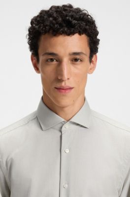 Slim-fit shirt in a structured cotton blend, Light Green