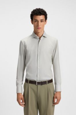 Slim-fit shirt in a structured cotton blend, Light Green
