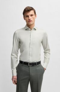 Slim-fit shirt in a structured cotton blend, Light Green