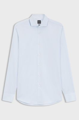 Slim-fit shirt in a structured cotton blend, Blue