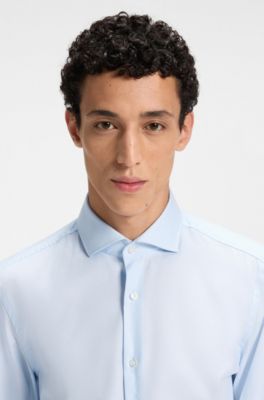 Slim-fit shirt in a structured cotton blend, Light Blue