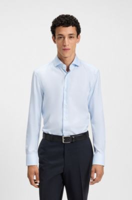 Slim-fit shirt in a structured cotton blend, Light Blue