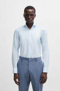 Slim-fit shirt in a structured cotton blend, Light Blue