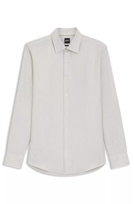 Slim-fit shirt in a striped linen blend