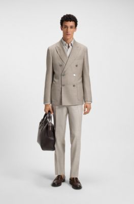 Slim-fit shirt in a striped linen blend, Beige Patterned