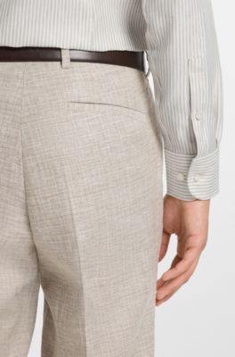 Slim-fit shirt in a striped linen blend, Beige Patterned