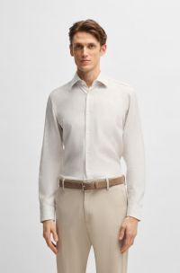 Slim-fit shirt in a striped linen blend, Light Beige