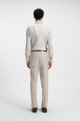 Slim-fit shirt in a striped linen blend, Beige Patterned