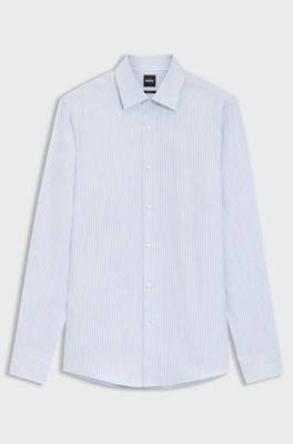Slim-fit shirt in a striped linen blend, Blue Patterned