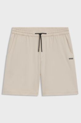 Cotton-jersey shorts with mesh structure, Light Beige