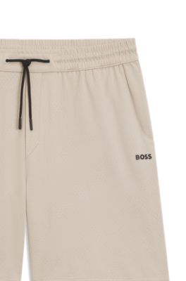 Cotton-jersey shorts with mesh structure, Light Beige