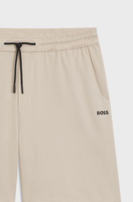 Cotton-jersey shorts with mesh structure, Light Beige