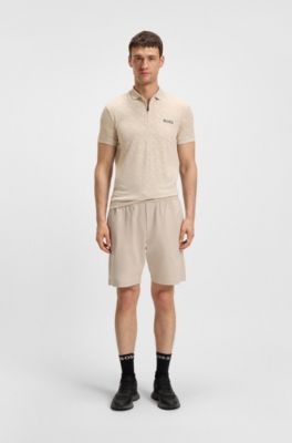 Short van katoenen jersey met meshstructuur, Lichtbeige