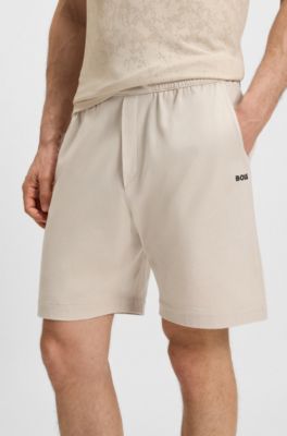 Cotton-jersey shorts with mesh structure, Light Beige