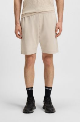 Cotton-jersey shorts with mesh structure, Light Beige