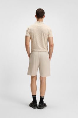 Cotton-jersey shorts with mesh structure, Light Beige