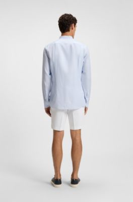 Slim-fit shirt in striped linen-blend twill, Light Blue