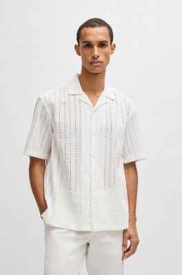 Skjorte med relaxed fit og broderie anglaise, Hvid