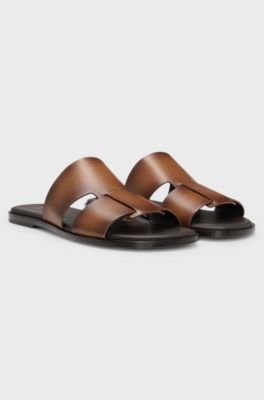 Leather slides made in Italy, Brown