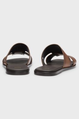 Sandali slider in pelle realizzati in Italia, Marrone