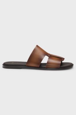 Leather slides made in Italy, Brown