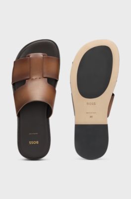 In Italien gefertigte Slides aus Leder, Braun