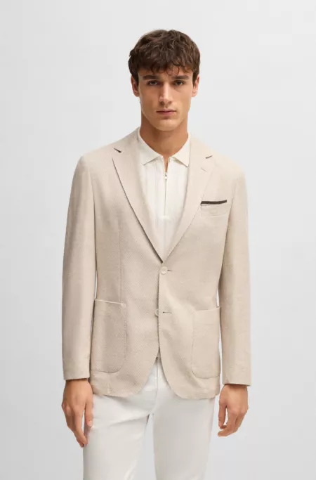 Silk-linen pocket square with contrast border